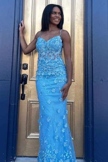 3D Floral Tulle Mermaid Sweetheart Sleeveless Floor-Length Prom Gown