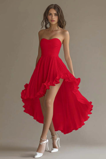 Elegant A-Line Sweetheart Strapless Square Back High Low Prom Dress
