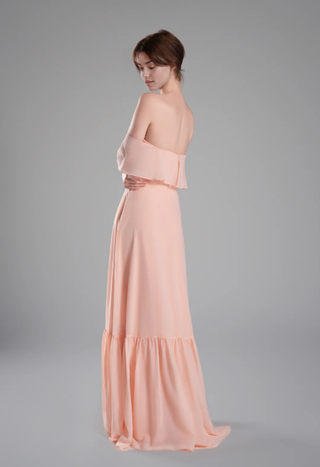 Elegant Tiered A-Line Chiffon Off-The-Shoulder Short Sleeve Open Back Bridesmaid Dresses