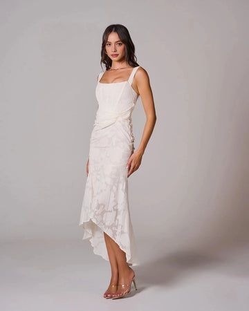 Romantic Mermaid Square Neck Sleeveless Zipper Back High-Low Wedding Guest Dress