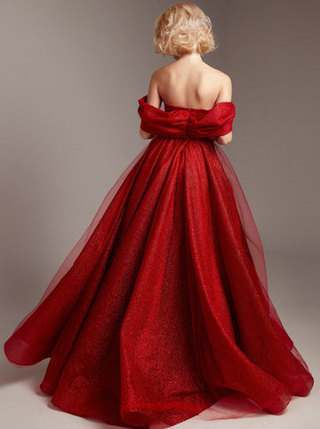 Women's Puff Sleeve Sequin Ball Gown with Strapless Corset Bodice Glitter lace Tulle A-Line Princess Corset Evening Dress