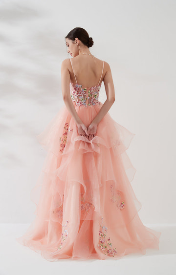 Romantic Ball Gown V-Neck Spaghetti Straps Open Back Floor-Length Prom Dress