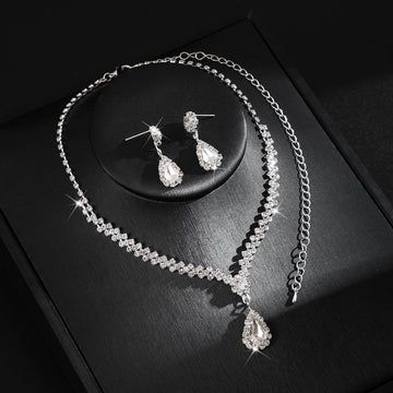 Silver-Tone Teardrop Crystal Bridal Jewelry Set
