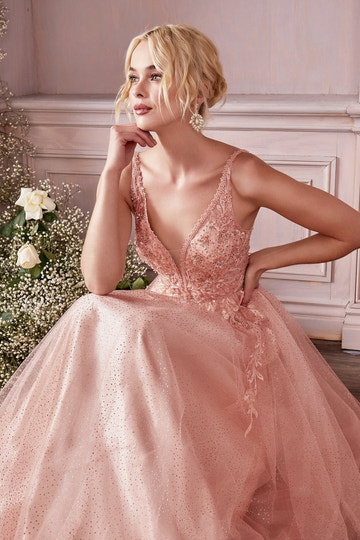 Vestido de fiesta de tul con lentejuelas color champán y rubor para mujer, con tirantes finos, cuello en V, estilo línea A, vestido de noche formal