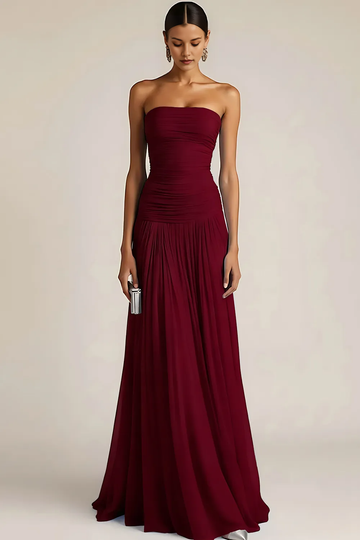 Graceful A-Line Strapless Sleeveless Chiffon Ruched Evening Dress