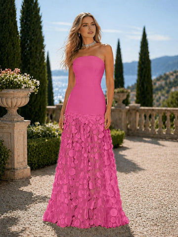 Glam Mermaid Strapless Zip Back Long Tulle Prom Dress
