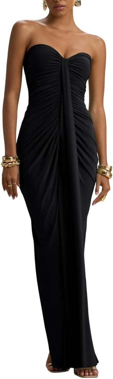 Strapless Sweetheart Neckline Ruched Jersey Mermaid Floor-Length Evening Dress with Draped Detail