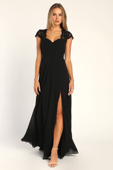 Elegant Backless Spaghetti Strap Sweetheart Slit Maxi Dress with Lace Trim Chiffon Backless Bridesmaid Dresses