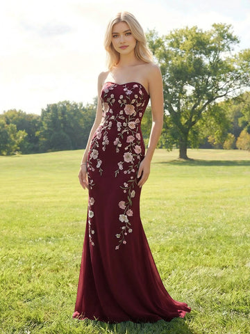 Sweet Mermaid Strapless Tube‑Top Closed‑Back Floor‑Length Prom Dress