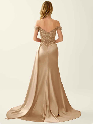 Elegant Sweetheart Neckline Mermaid Prom Dress with Beaded Lace Corset Bodice, Off-the-Shoulder Sleeves & Draped Skirt