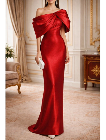 Elegant Glittering Mermaid One Shoulder Taffeta Cowl Back with Bow(s) Ruched Formal Evening Gown