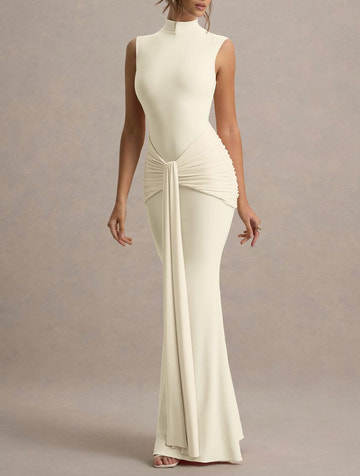 Sleeveless High Neck Ruched Knot Mermaid Maxi Dress