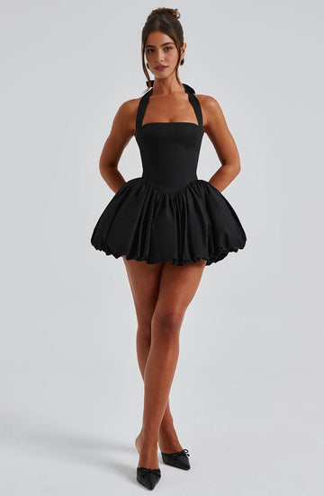 Vintage Bubble Halter Sleeveless Tie Back Mini Homecoming Dress