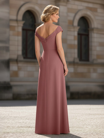 Elegant Cinnamon Rose Chiffon Mother of the Bride Dress - Cap Sleeve Ruched Waist Formal Evening Gown