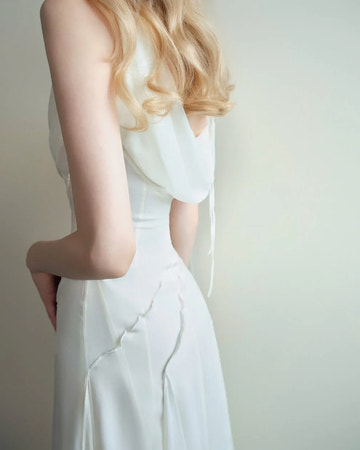 One Shoulder Draped Cowl Neck Chiffon Mermaid Maxi Wedding Dress