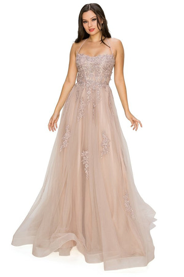 Blush Tulle Wedding Guest Gown Spaghetti Strap Sweetheart Neck Beaded Embroidery A-Line Bridesmaid & Reception Dress