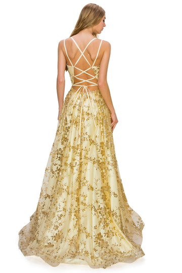 Vestido de noche largo de tul con lentejuelas dorado champán, corte en A, tirantes finos, escote corazón, cintura con cuentas, abertura alta, para fiesta de graduación y como invitada de boda