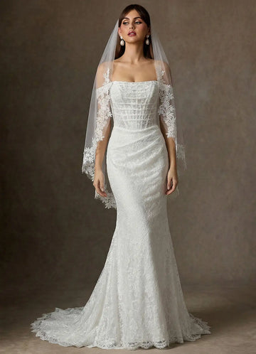 Romantic Sheer Tulle Rose Lace Fingertip Length Bridal Wedding Veil