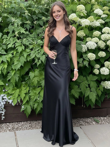 Elegant Mermaid V-Neck Spaghetti Strap Bow Open Back Floor-Length Prom Dress
