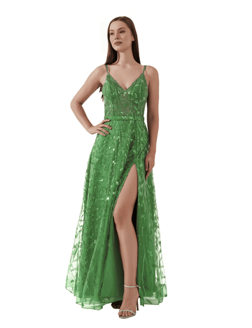 A-Line Elegant Sequin V-Neck Spaghetti Strap Open Back Prom Dresses Floor-Length Evening Gown