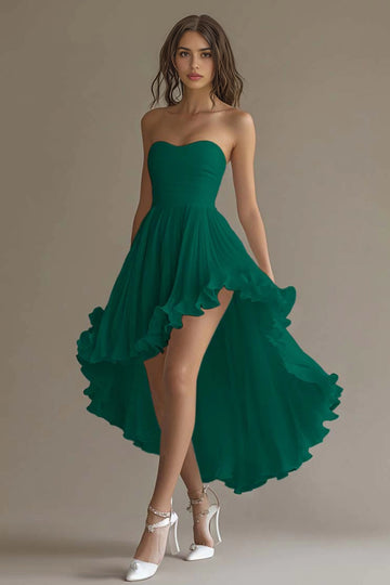 Elegant A-Line Sweetheart Strapless Square Back High Low Prom Dress