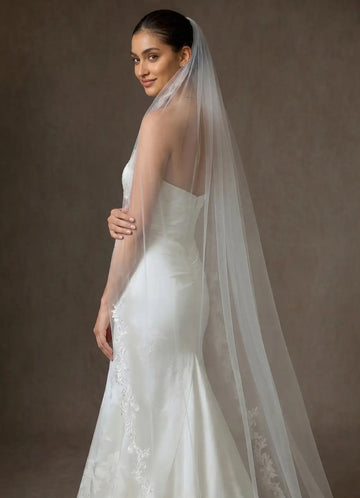 Romantic Sheer Tulle Floral Lace Cathedral Length Bridal Wedding Veil