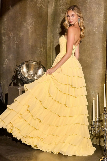 Luxury Ruffled Chiffon High-Low Gown – Perfect for Prom & Formal Events