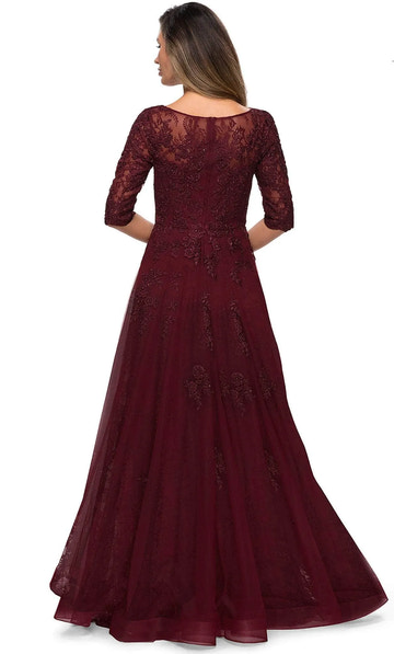 Elegant A-Line Half Seeve Bateau Neck Floral Lace Tulle Formal Mother of the Bride Dress