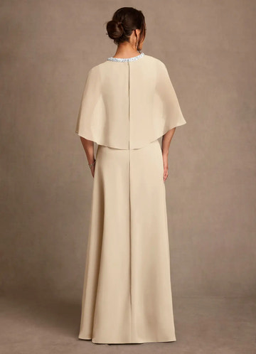 A-Line Beaded Jewel Neck Maxi Cape Sleeve Formal Dress Mother of the Bride Dress