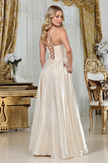 Flowy A-Line Sweetheart Spaghetti-Strap Shimmer Corset Slit Bridesmaids Dress