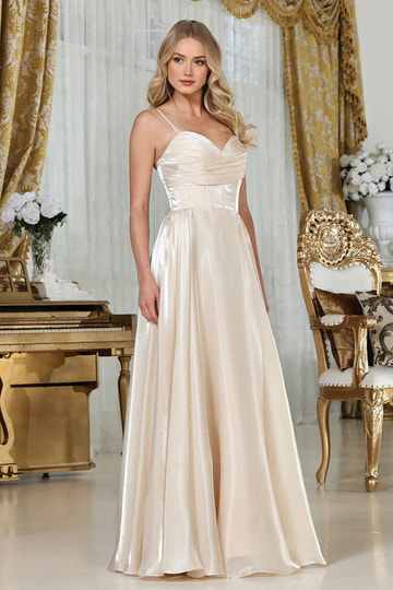 Flowy A-Line Sweetheart Spaghetti-Strap Shimmer Corset Slit Bridesmaids Dress