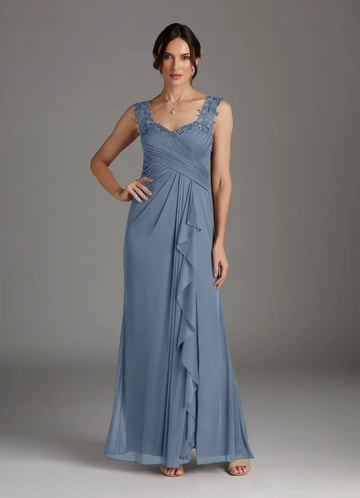 Elegant A-Line V-Neck Chiffon Mother of the Bride Dress with Lace Ruffle Detail