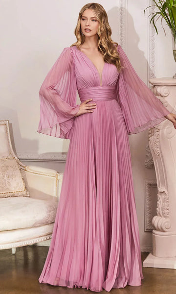 Elegant A-Line V-Neck Chiffon Flutter Sleeve Maxi Evening Dress with Pleated