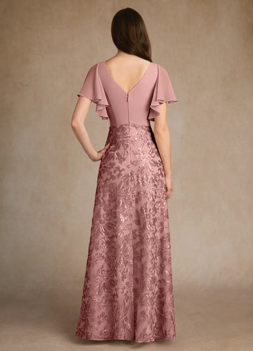 Elegant A-Line V-Neck Pleated Chiffon Sequin Floor Length Mother of the Bride Dress