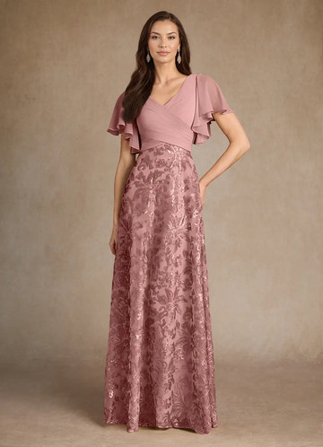 Elegant A-Line V-Neck Pleated Chiffon Sequin Floor Length Mother of the Bride Dress