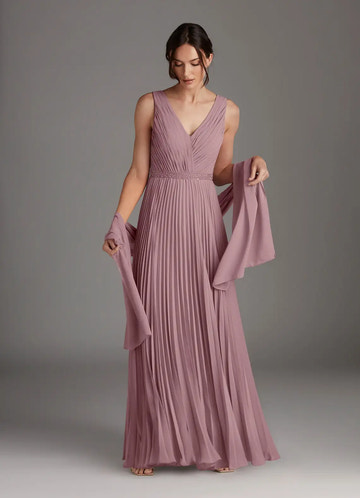 Elegant A-Line V-Neck Chiffon Maxi Pleated Formal Mother of the Bride Dress