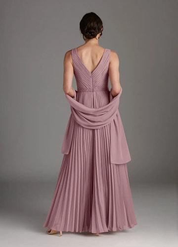 Elegant A-Line V-Neck Chiffon Maxi Pleated Formal Mother of the Bride Dress