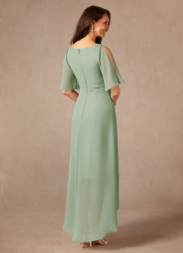 Elegant A-Line V-Neck Chiffon Midi Mother of the Bride Dress with Bead Detail