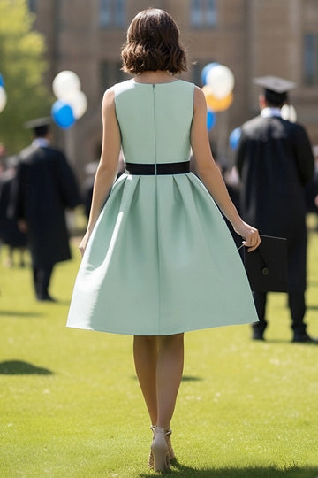 Vedress structured fabric casual formal dress solid round back invisible zipper closure college graduation midi dress