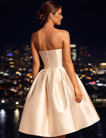 Back view Vedress zip back strapless satin midi prom dress formal evening gown