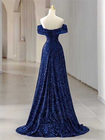 Vedress sparkling formal evening gown corset lace up back full length rear view with sweep train