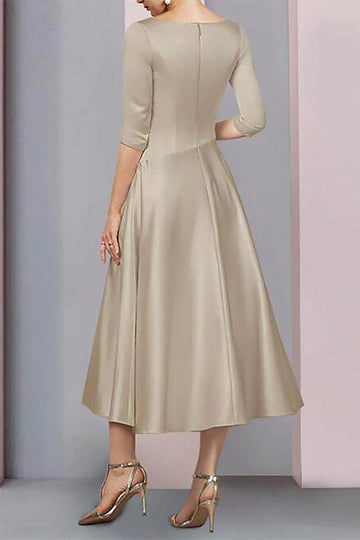 Classic A-Line V Neck 3/4 Sleeve Zip Back Midi Mother Of The Bride Dress
