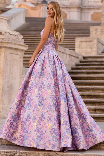 Elegant A-line Strapless Prom Dress with Bow Detail Jacquard Ball Gown