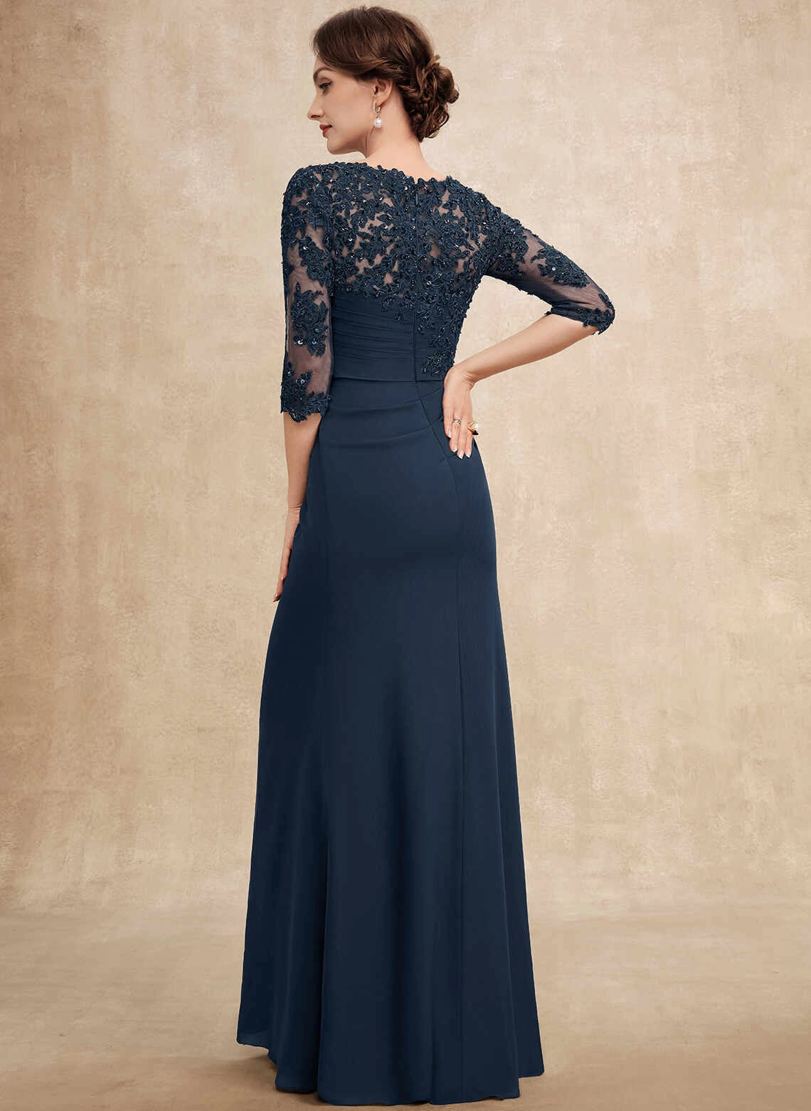 Vedress Sheer Lace Zipper Back Floor‑Length Evening Gown Back View