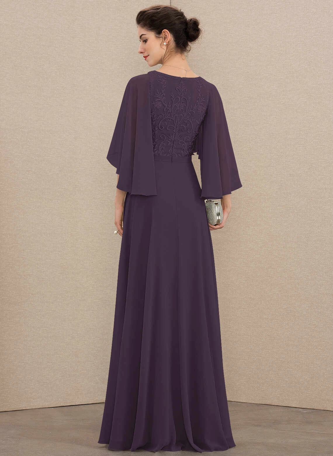 Vedress Embroidery Lace Zipper Back Floor‑Length Evening Gown Back View