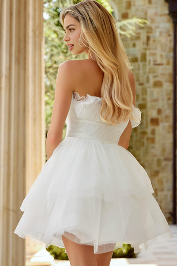 Elegant ALine OffShoulder Tulle Short Ruffled Tiered Homecoming Dress