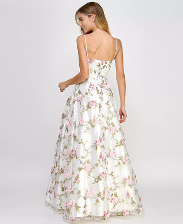 Aline Sweetheart Organza 3D Floral Embellished Gown Corset Prom Dress