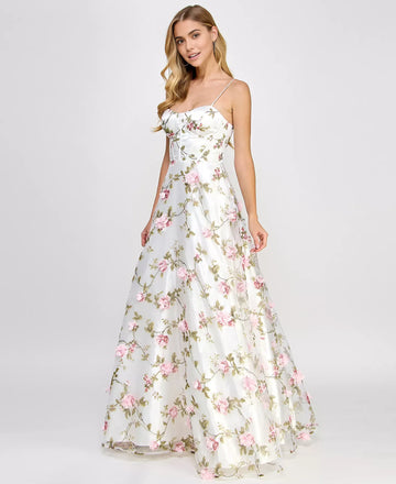 Aline Sweetheart Organza 3D Floral Embellished Gown Corset Prom Dress