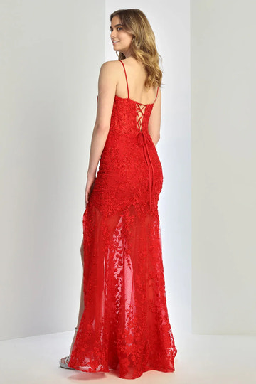 Alluring Mermaid Sweetheart Spaghetti Strap Lace Long Floral Slit Prom Dress