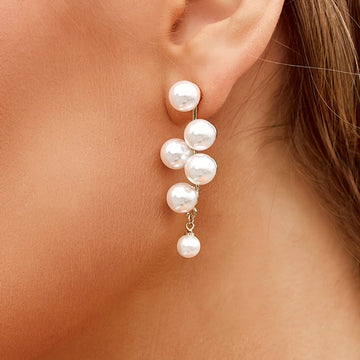 Silver-Tone Multi-Pearl Drop Earrings